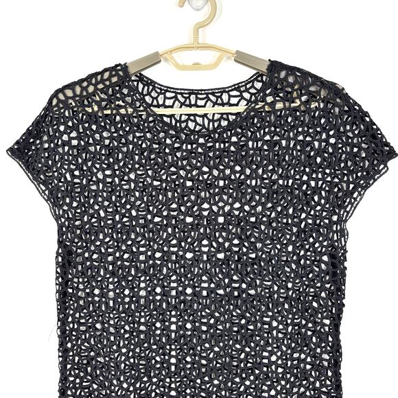 Crochet Mesh Overlay Dress Black short sleeve NO TAGS M/L whimsigoth grunge - Picture 3 of 4